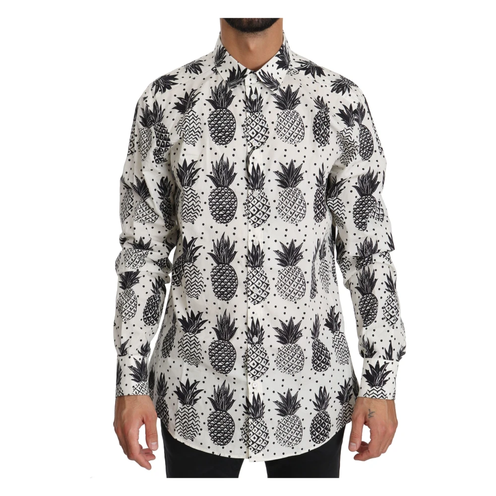 Dolce & Gabbana Men's White Cotton Casual Shirt Pineapple Print