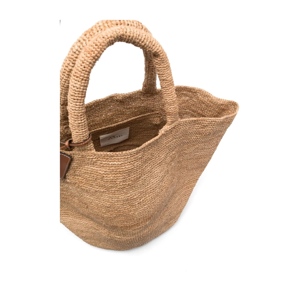 Manebí Beige Raffia Tote Tas met Logo Brown Dames