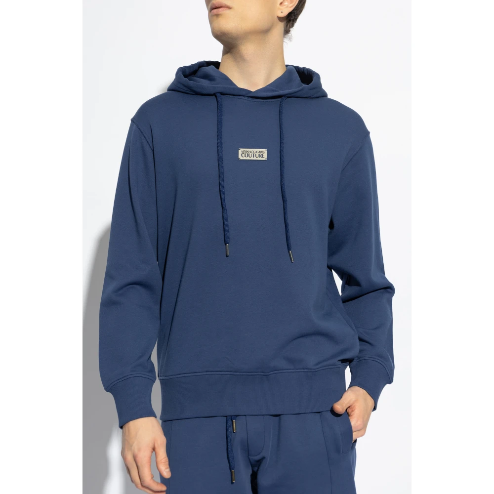 Versace Jeans Couture Sweatshirt met logo applicatie Blue Heren
