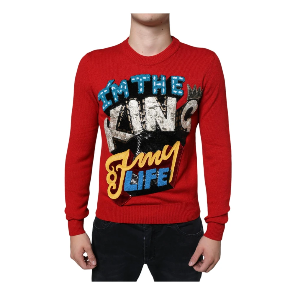 Dolce & Gabbana Men's Multicolor Round-Neck Knitwear, Xs, Embroidered Wool Crew Neck Jumper
