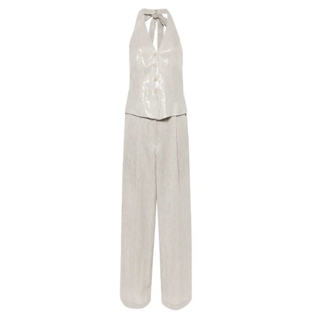 Brunello Cucinelli Paljetter Halterneck Jumpsuit Beige, Dam