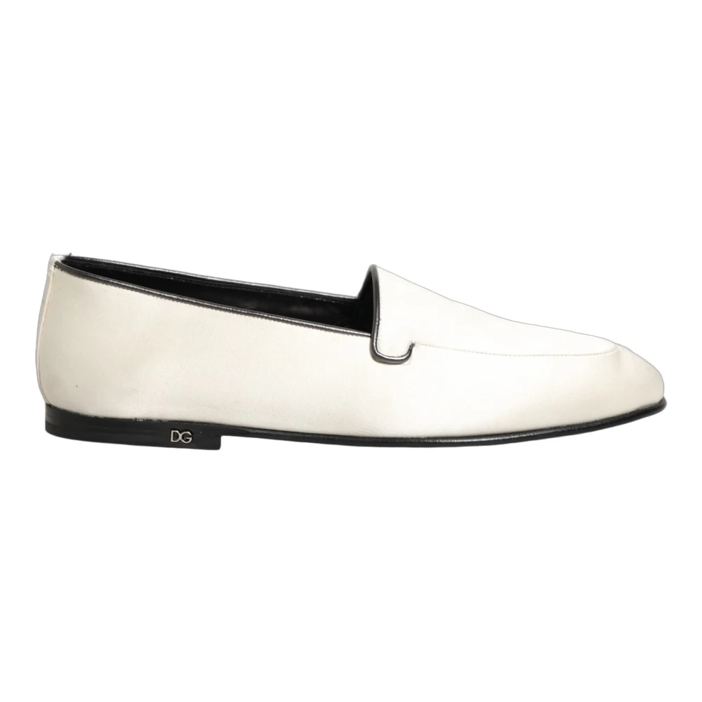 Dolce & Gabbana Men's White Loafers, 7 Uk, Satin Logo Slip-On Flats