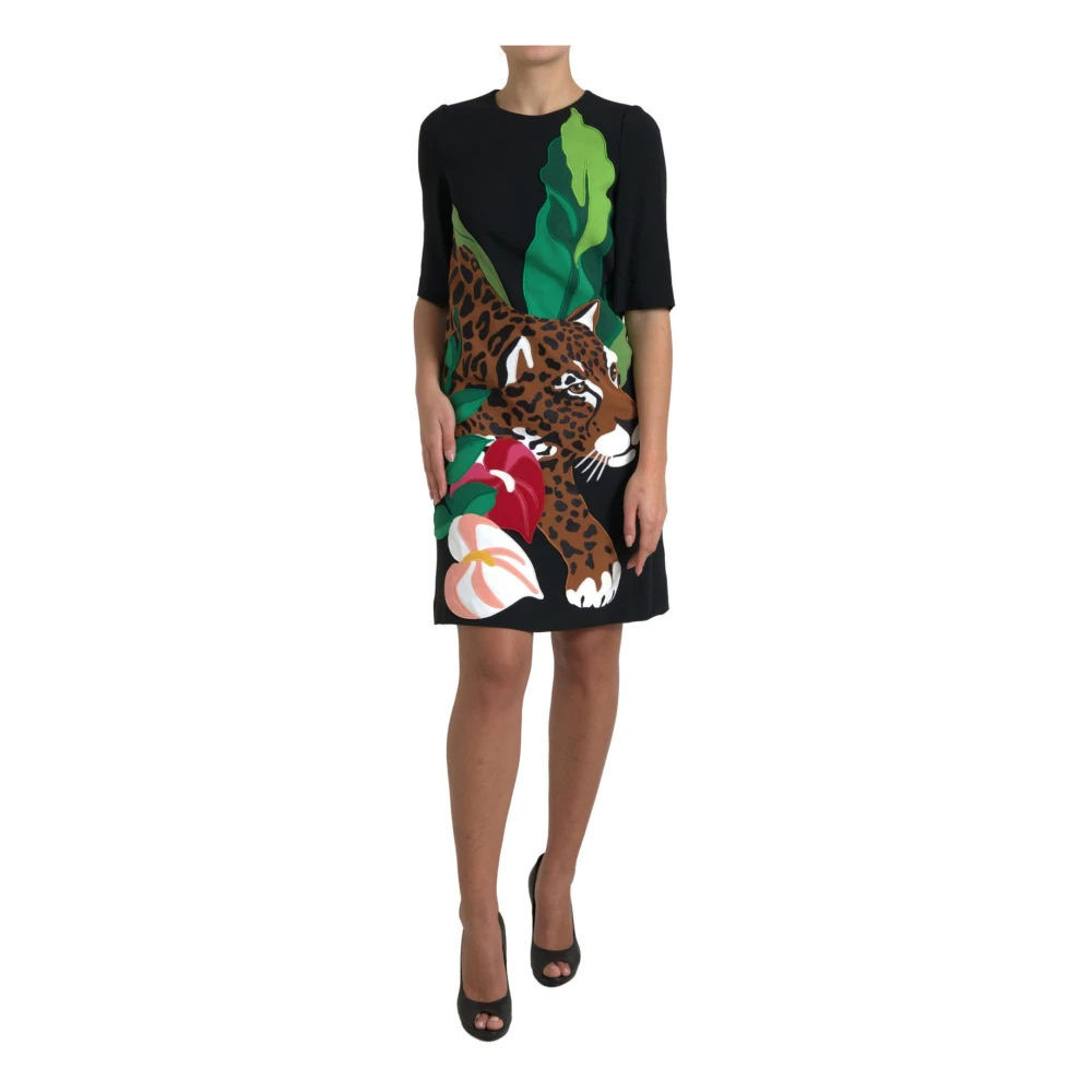 Dolce & Gabbana Jungle Print Sheath Jurk Black Dames