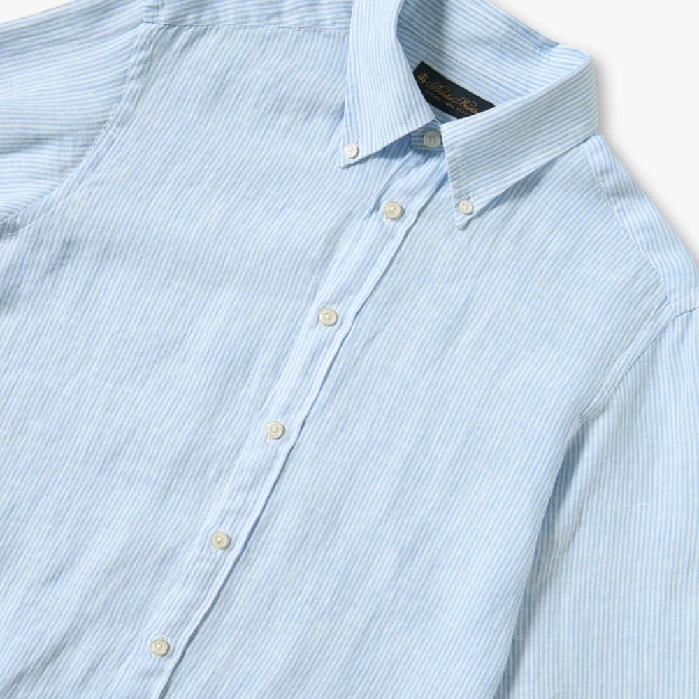 Brooks Brothers Lichtblauw gestreept linnen casual overhemd Blue Heren