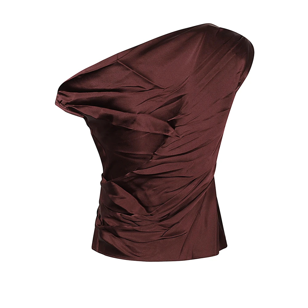 Staud Bordeaux Zijden One-Shoulder Top Brown Dames