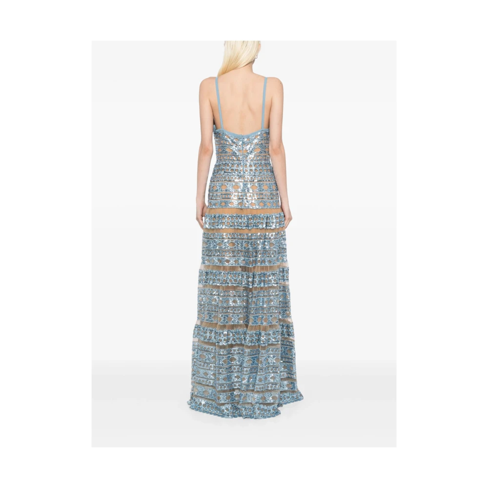 Elie Saab Blauwe Kralen V-Hals Jurk Blue Dames