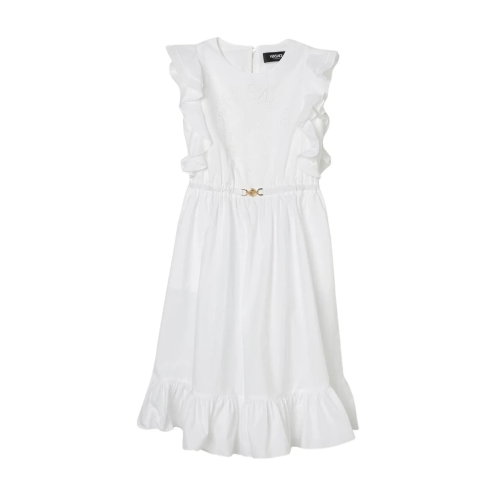 Versace Women's White Poplin Dress Ruffles Medusa