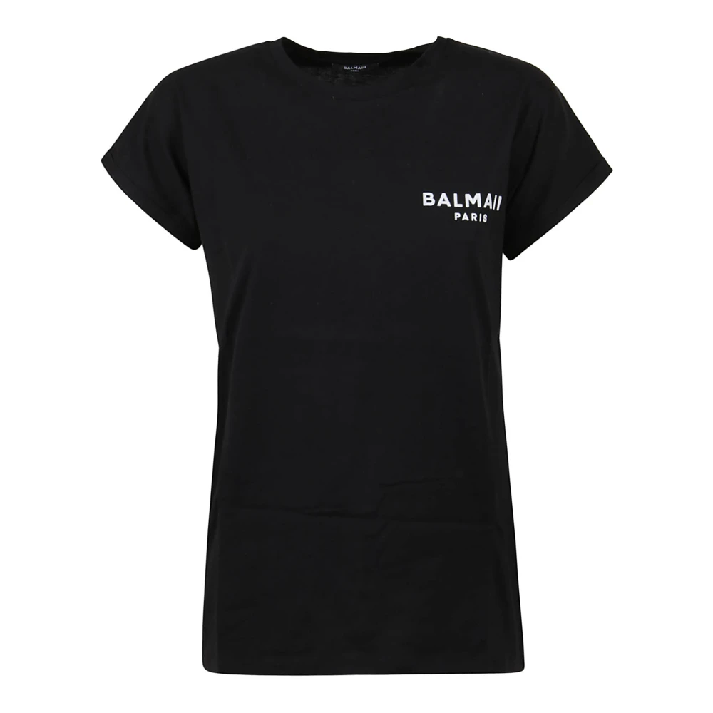 Balmain Velvet-Effect Flock Detail T-Shirt Black Dames