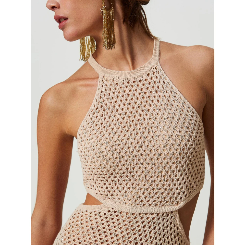 Twinset Mesh Katoen Linnen Jurk Beige Dames