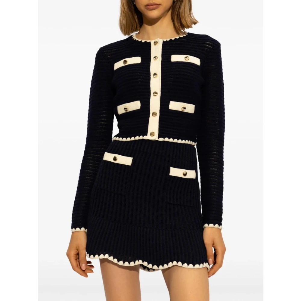 Self Portrait Marineblauwe Gehaakte Gebreide Cardigan Blue Dames