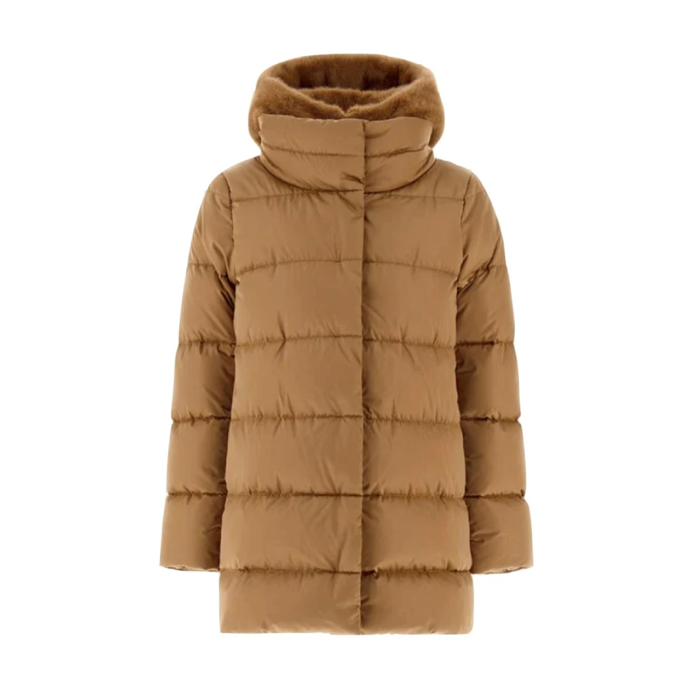 Herno Luxueuze afneembare bontkraag pufferjas Brown Dames