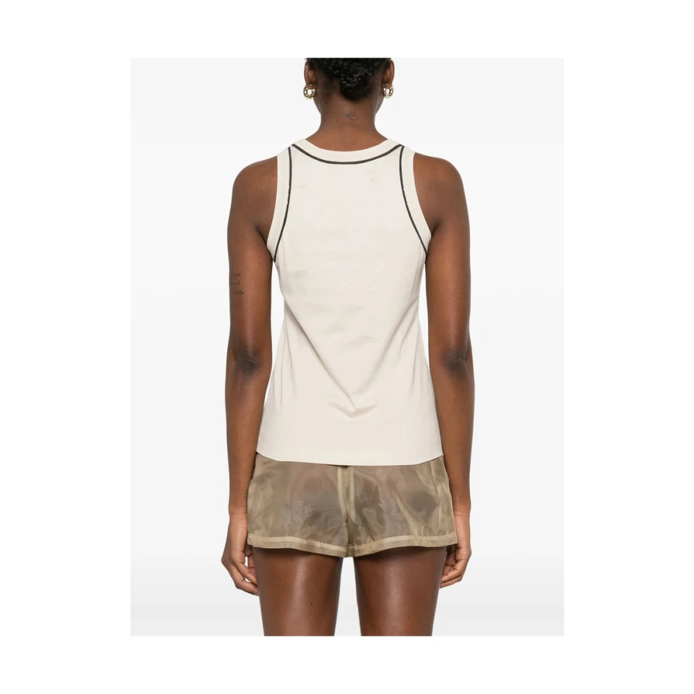 BRUNELLO CUCINELLI Beige Crew Neck Sleeveless Bead Top Beige Dames