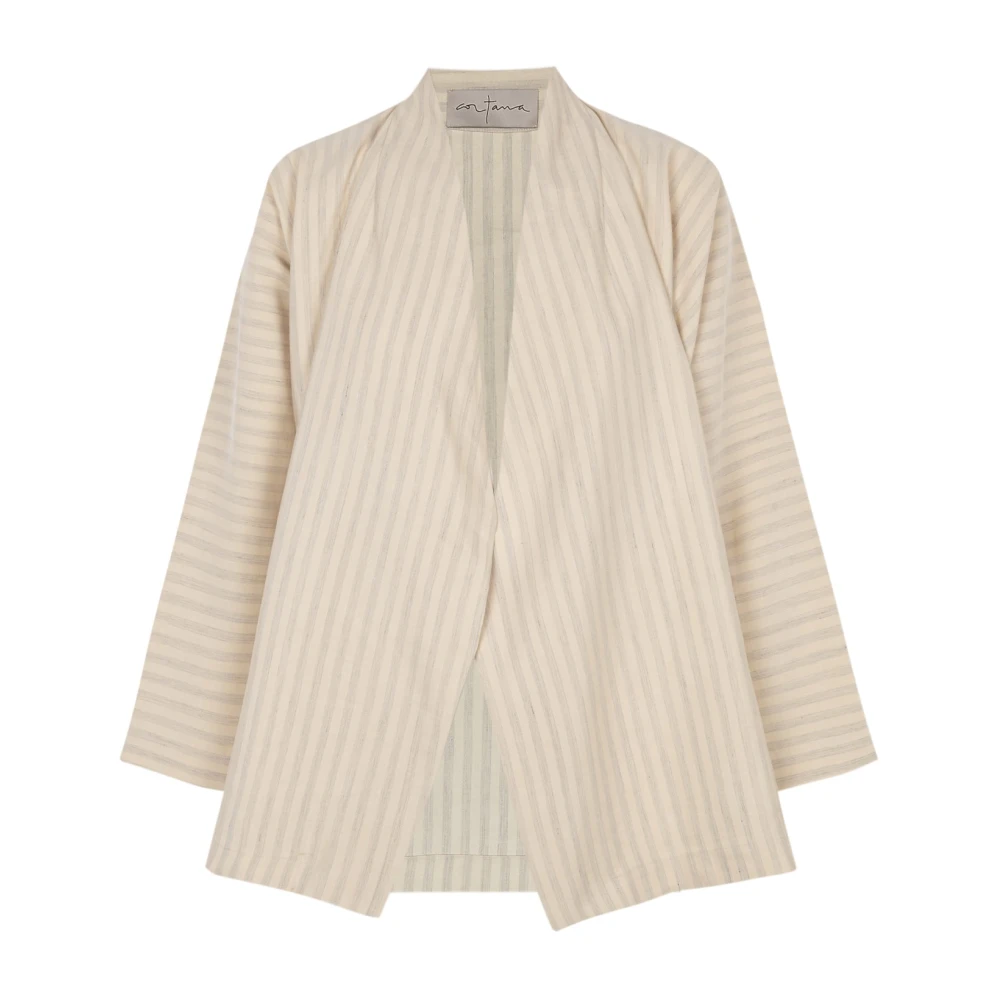 Cortana Yellow Blazers, Female, Xs, Ida, Striped Linen And Silk Jacket