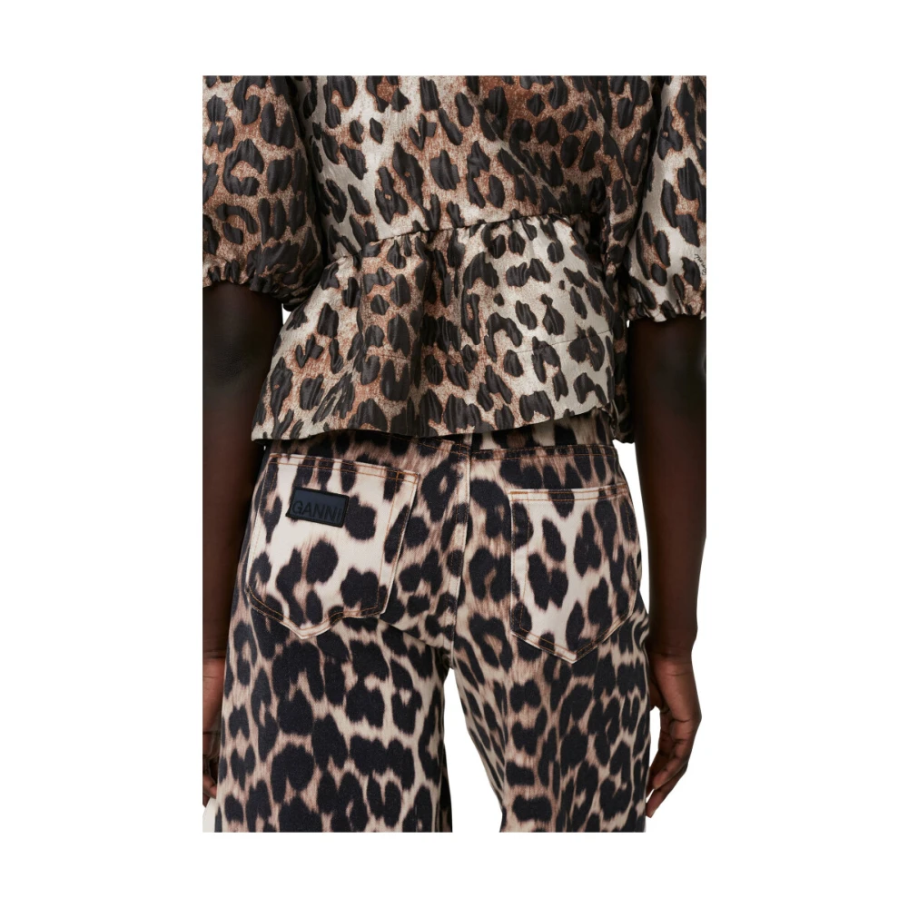 Ganni 3D luipaard jacquard peplum blouse Multicolor Dames