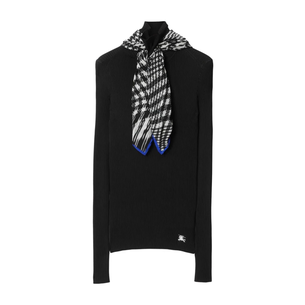 Burberry Women's Black Rib Knit Turtleneck Jumper With Scarf - Turtlenecks - L - Knitwear
