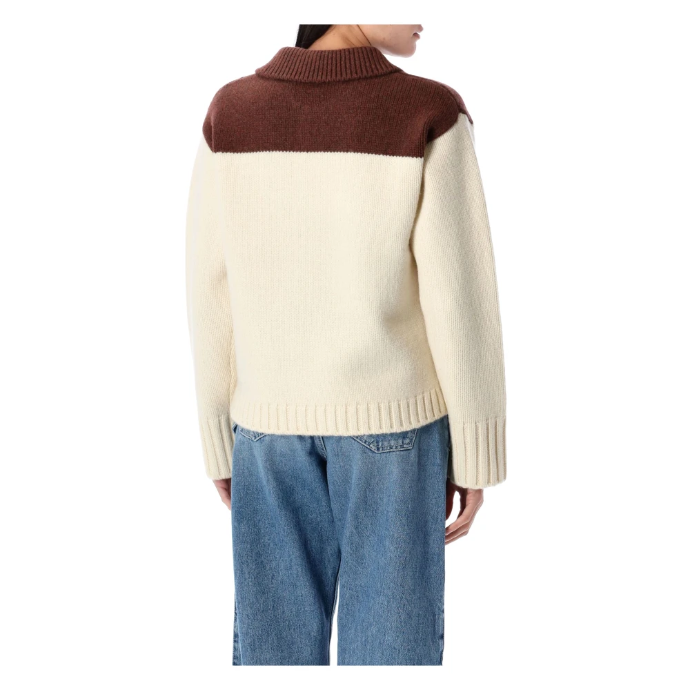 JW Anderson Intarsia Polo Sweater Flax Ss25 Brown Dames
