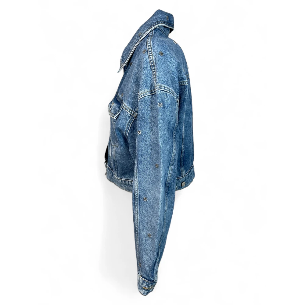 Hugo Boss Cropped Denim Trucker Jacket met Stack Logo Blue Dames