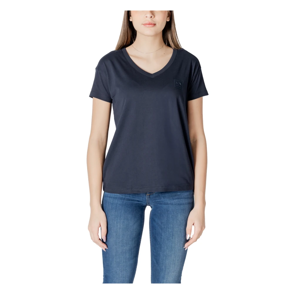 Armani Exchange Blauw V-Hals Katoenen T-Shirt Blue Dames