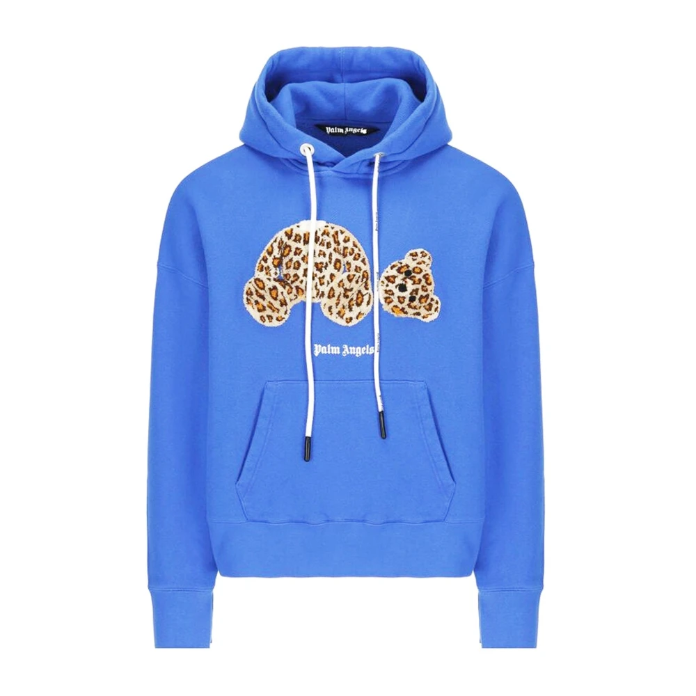 Palm Angels Leopard Print Hoodie Blue, Herr