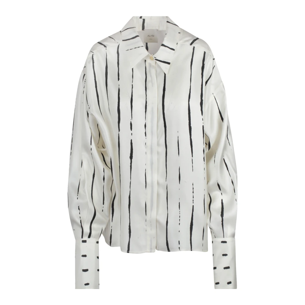 Alysi Zijden Blouse met Puntkraag Beige Dames
