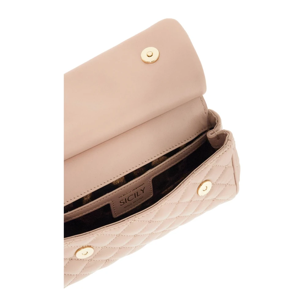 Dolce & Gabbana Gewatteerde Nappa Leren Handtas met Luipaardprint Voering Pink Dames
