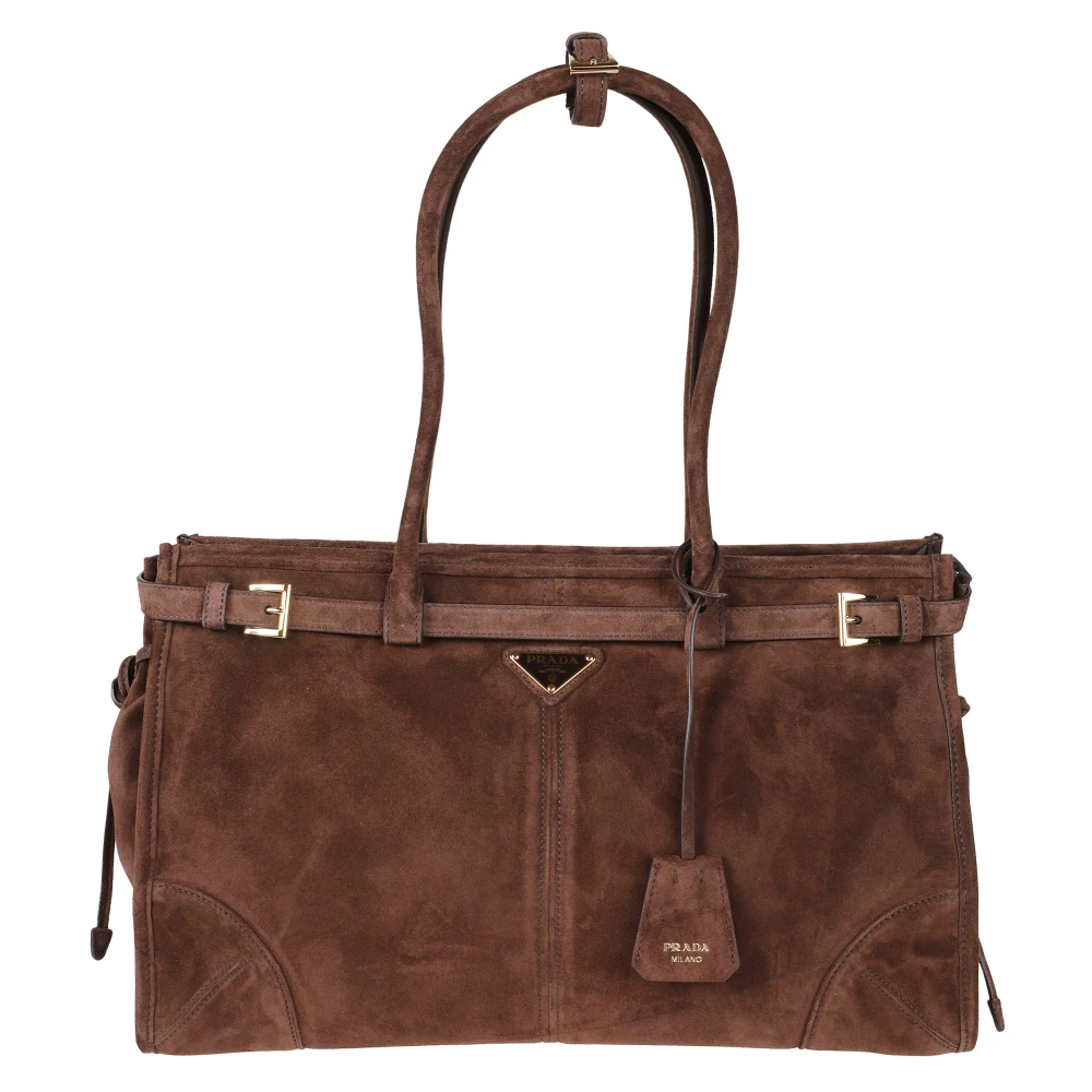 Prada , Shopping Bags, Female, Brown, One Size, Bonnie Large Suede Handbag