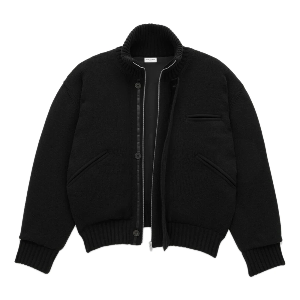 Saint Laurent Zwarte wollen jas met ritssluiting Black Heren
