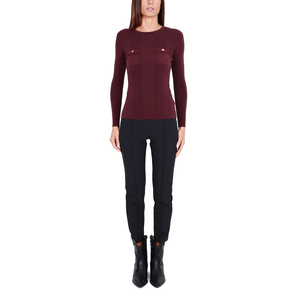 Elisabetta Franchi Geribbelde zijdeblend ronde hals top Bordeaux Red Dames