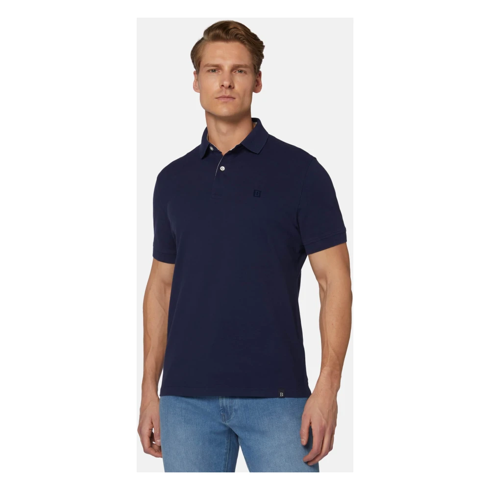 Boggi Milano Regular Fit Katoenen Pique Poloshirt Blue Heren