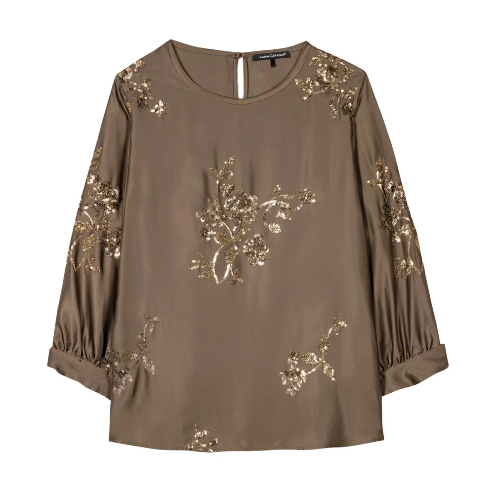 LUISA CERANO Bloemen Pailletten Blouse Brown Dames