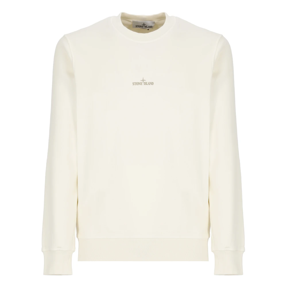 Stone Island Contrasterende Logo Sweater Ivoor Beige Heren