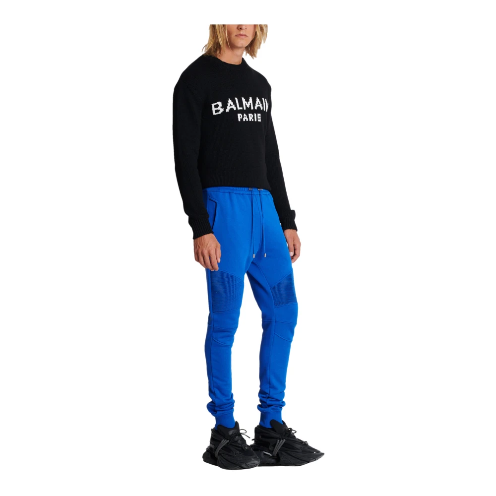 Balmain Logo bedrukte katoenen joggingbroek Blue Heren