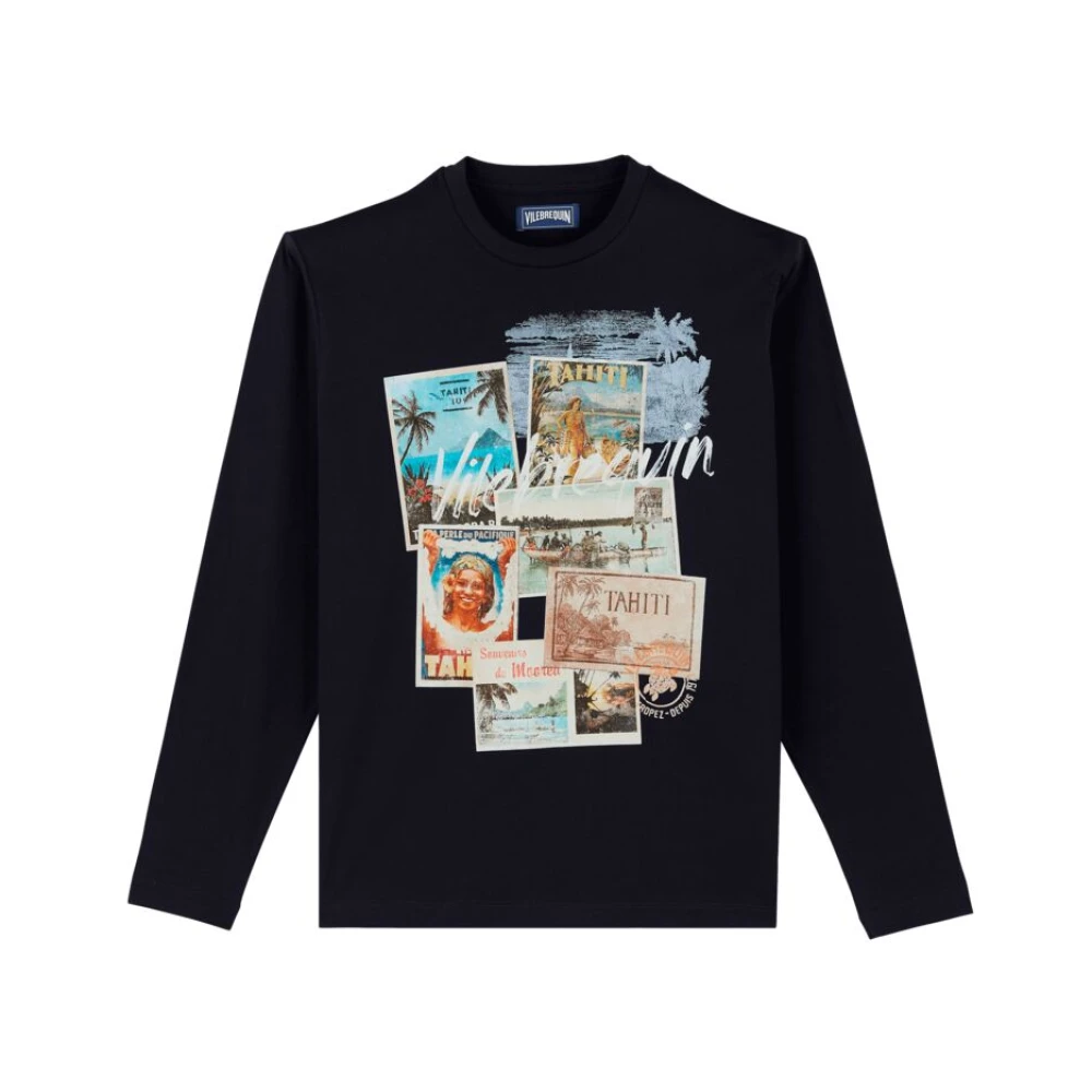 Vilebrequin Lange mouwen katoenen T-shirt voor heren met vintage embleem Blue Heren