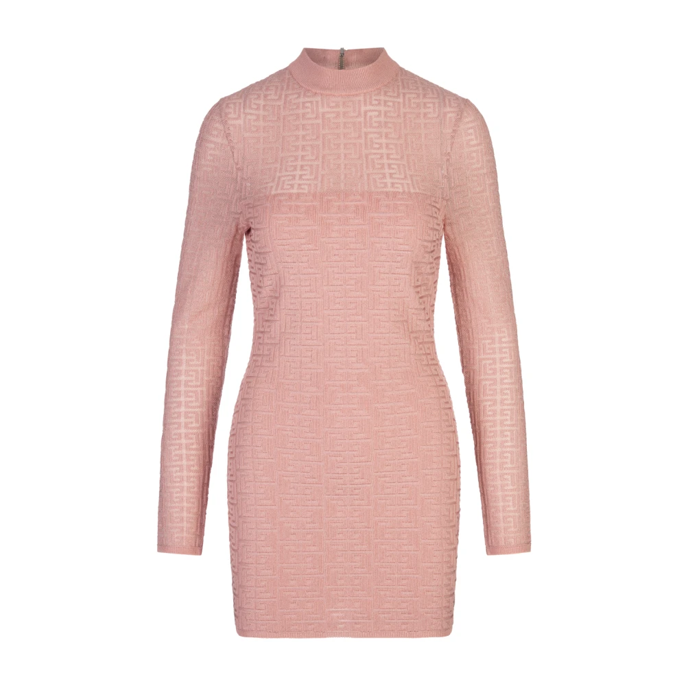 Balmain Rosa Stickad Klänning med Genomskinlig Effekt Pink, Dam