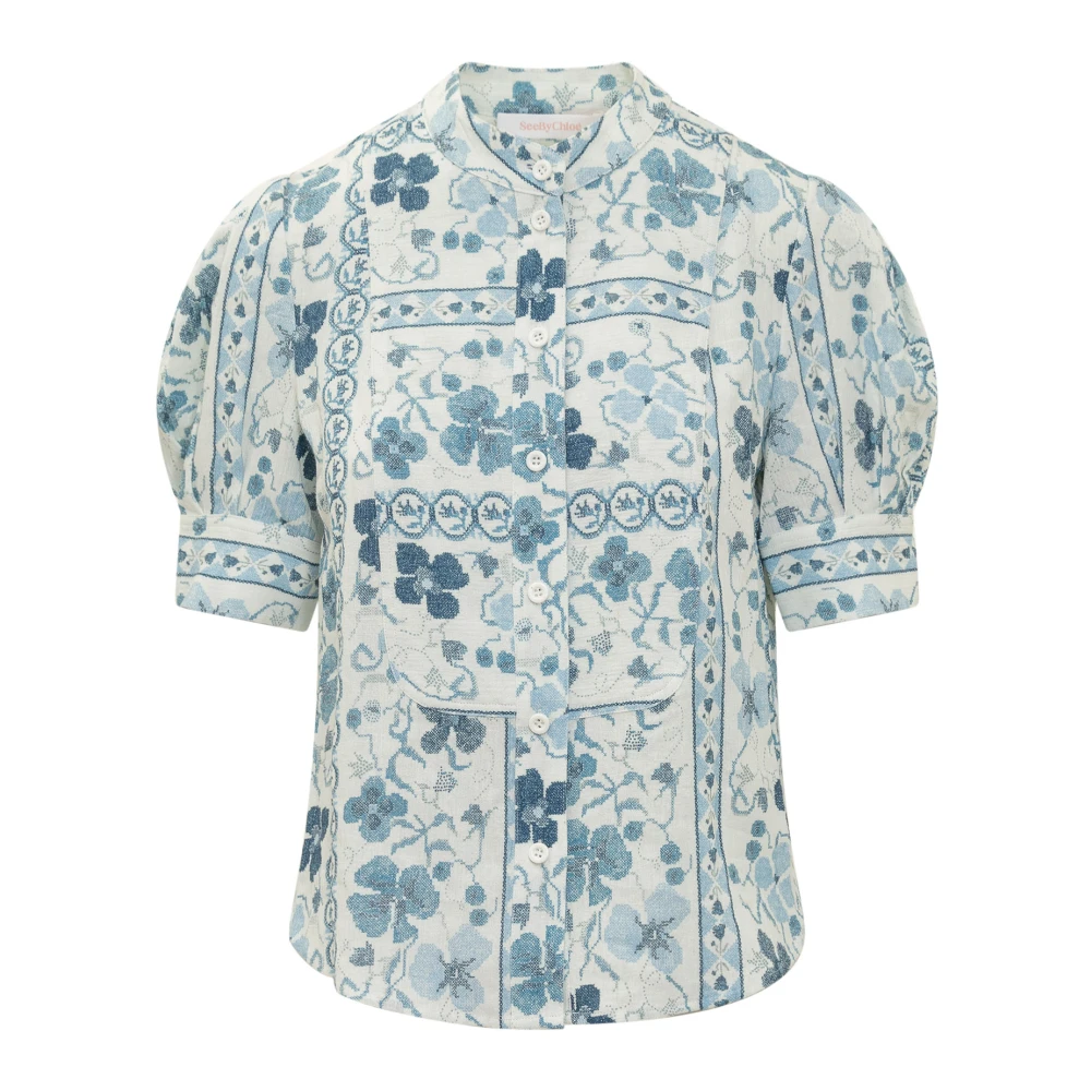 Blomster Korssting Kortermet Bluse