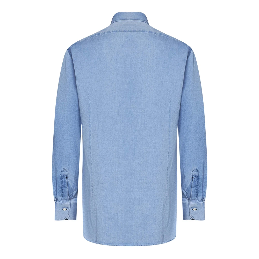 Kiton Blauw Katoenen Overhemd Spreid Kraag Blue Heren