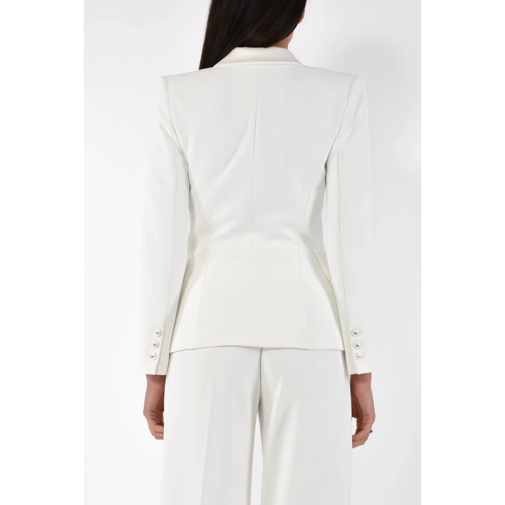 Elisabetta Franchi Satijnen Revers Crepe Jas White Dames