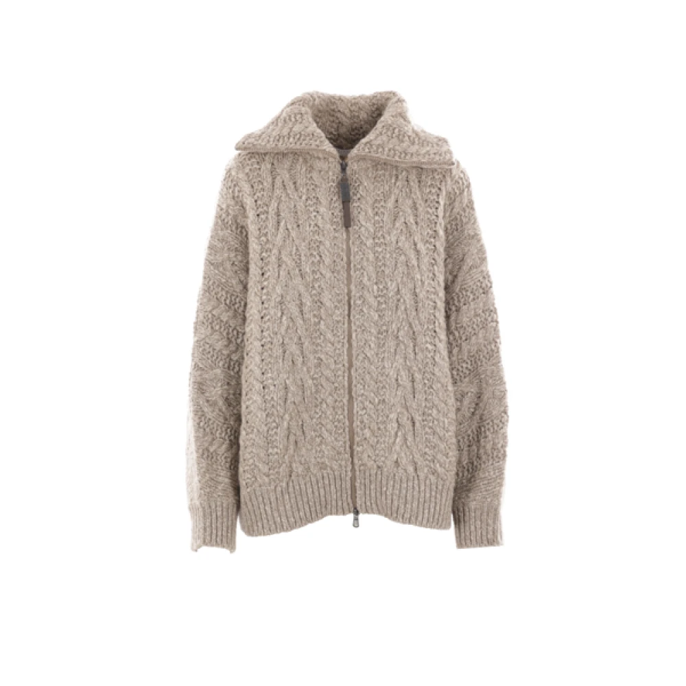 Beige Kabelstrikk Cardigan Sweater