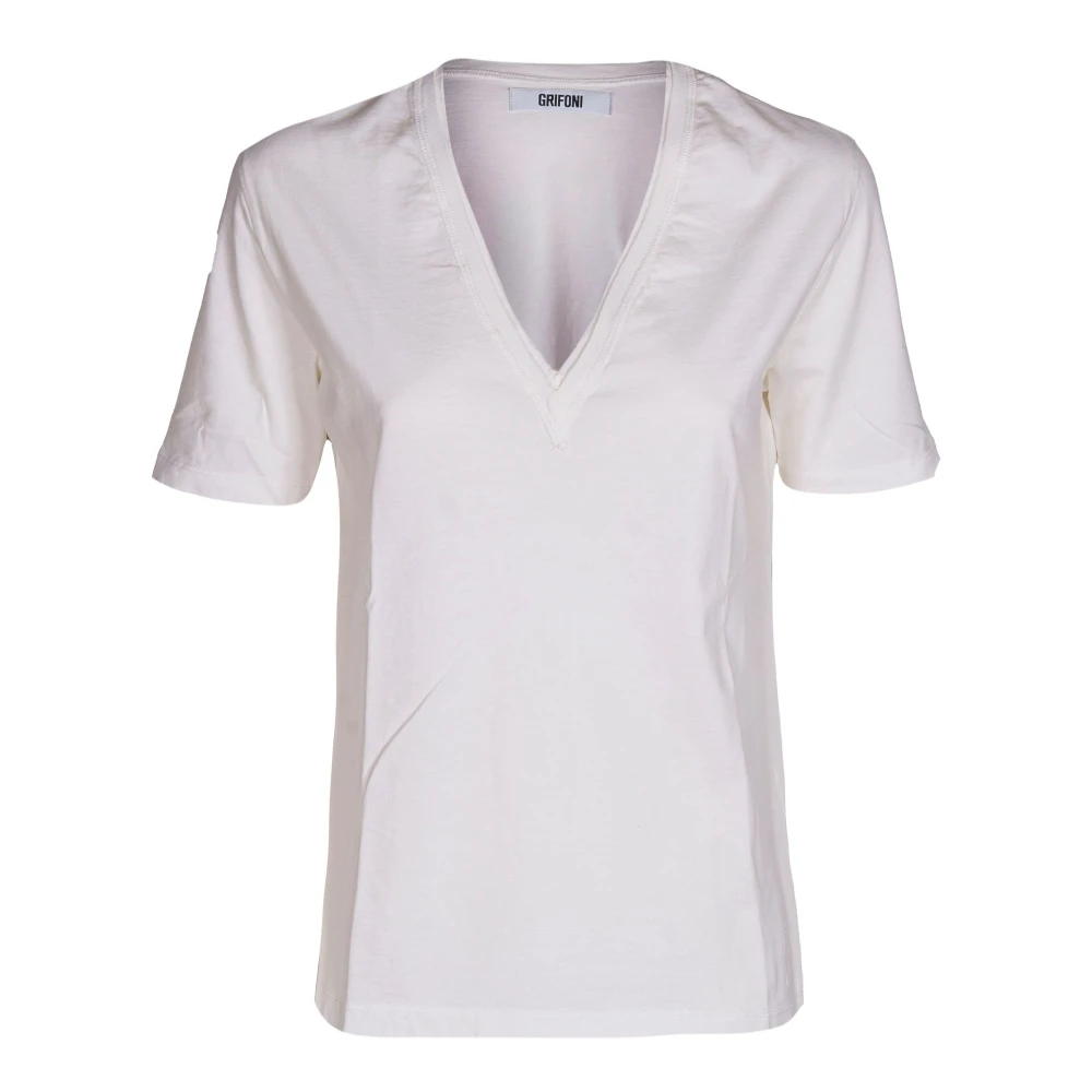 Mauro Grifoni Dames Katoenen V-hals T-shirt White Dames