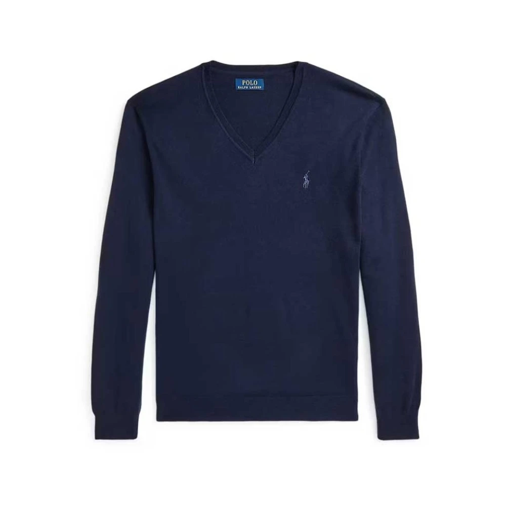 Polo Ralph Lauren Men's Blue V-Neck Knitwear - V-Neck Knitwear - 2XL - Knitwear