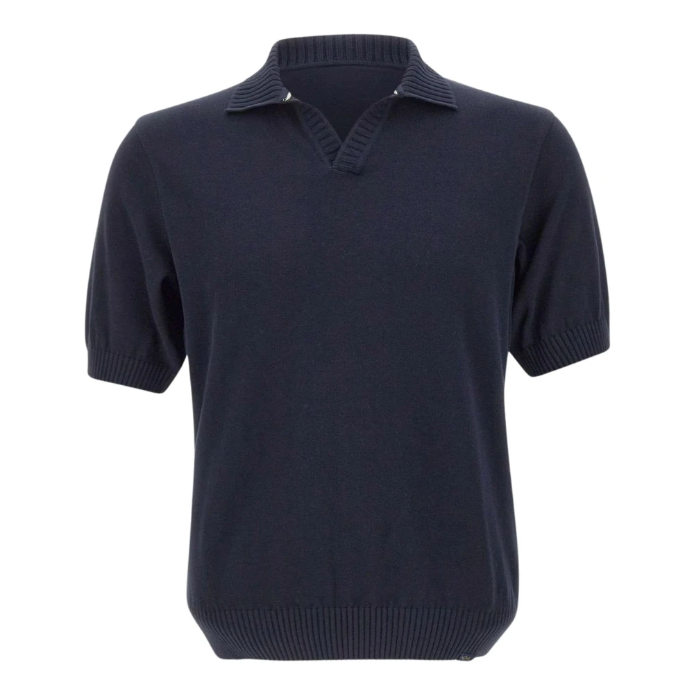 Paul & Shark Men's Blue Polo Shirts, L, V-Neck Short Sleeve With Ribbed Details