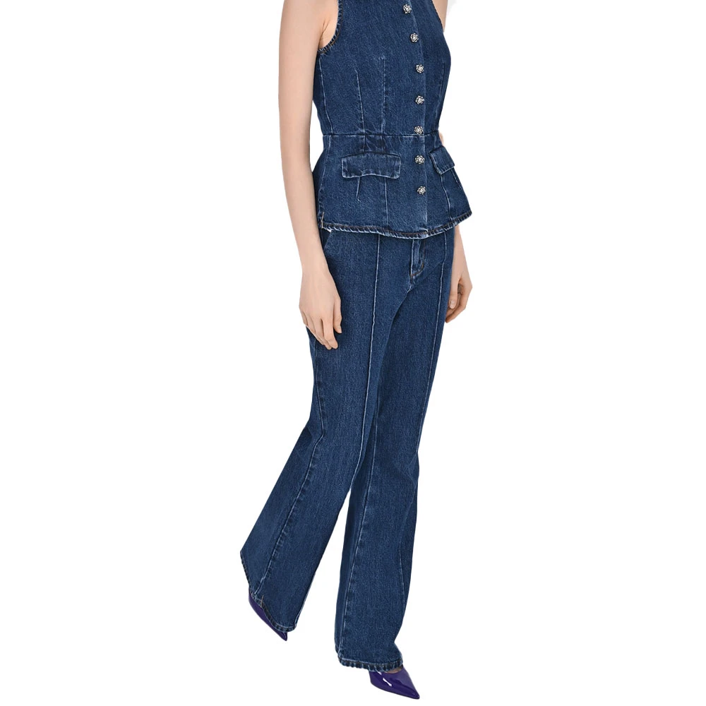 Self Portrait High-waisted Blauwe Jeans met Flare Blue Dames
