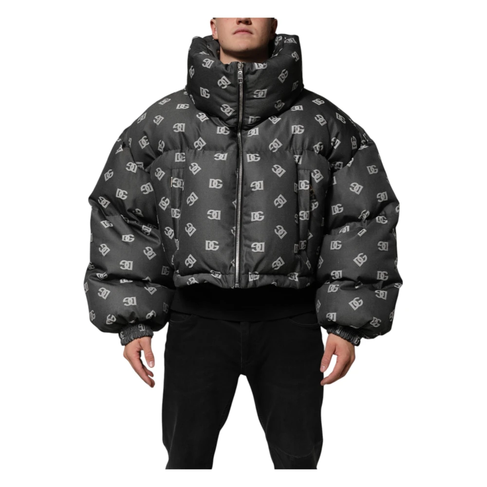 Dolce & Gabbana Men's Black Monogram Full Zip Puffer Jacket