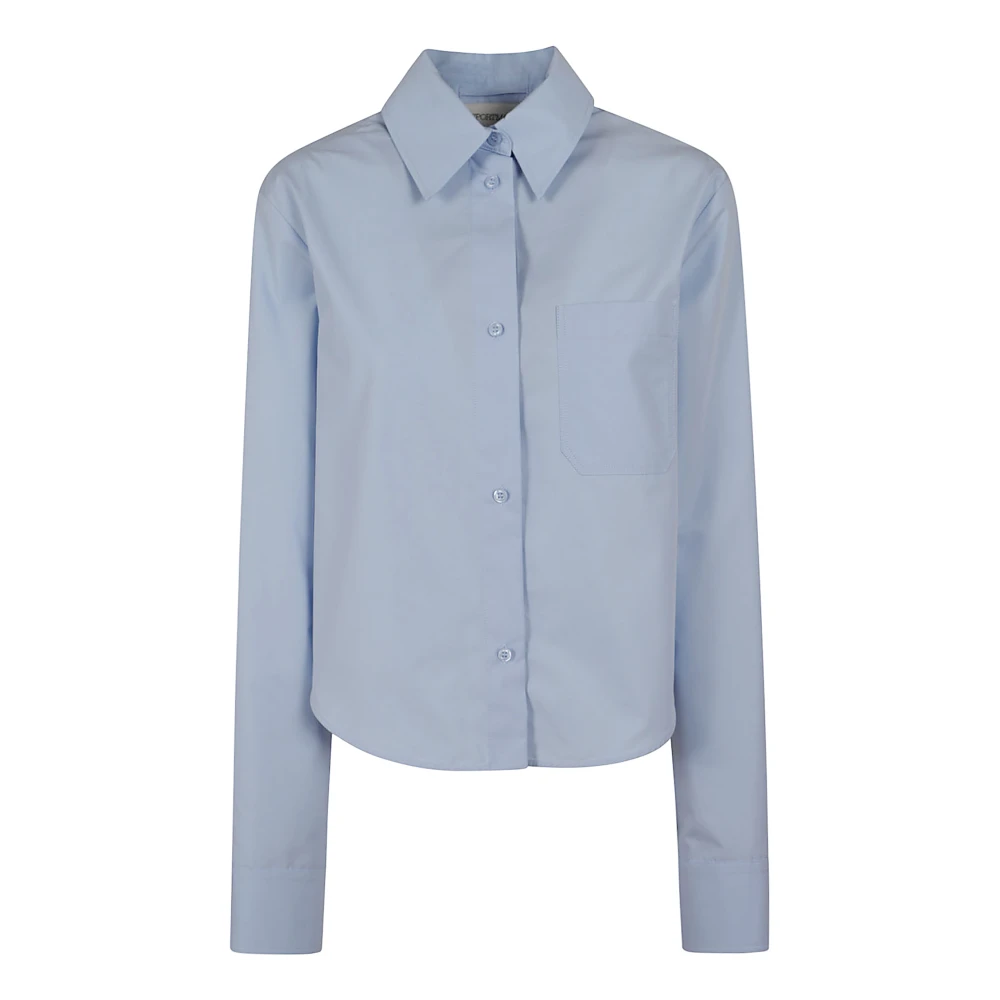 Max Mara Kvinno Blå Blusar & Skjortor Dam, S, Bomull, Camicia Plissè Dietro Ceppo