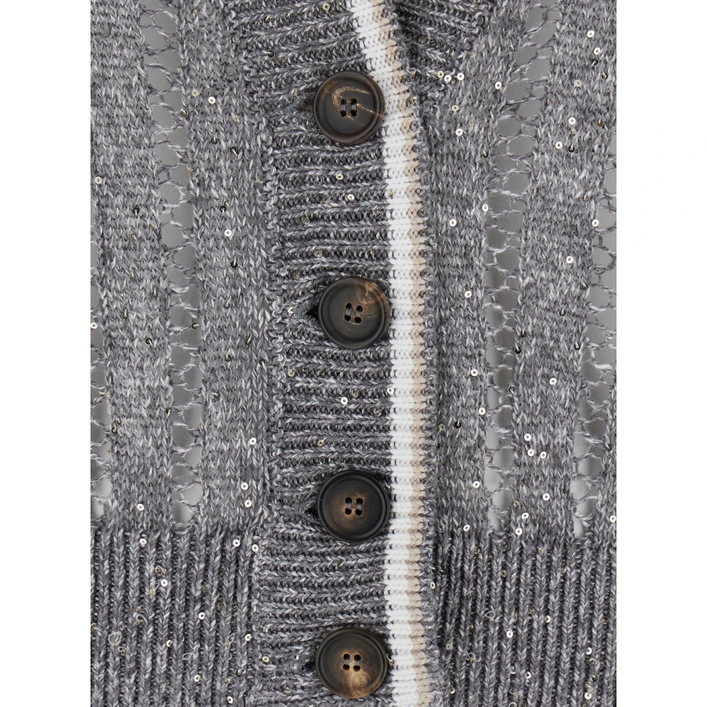 BRUNELLO CUCINELLI Schitterende Grijze Vest Pailletten Details Linnen Gray Dames