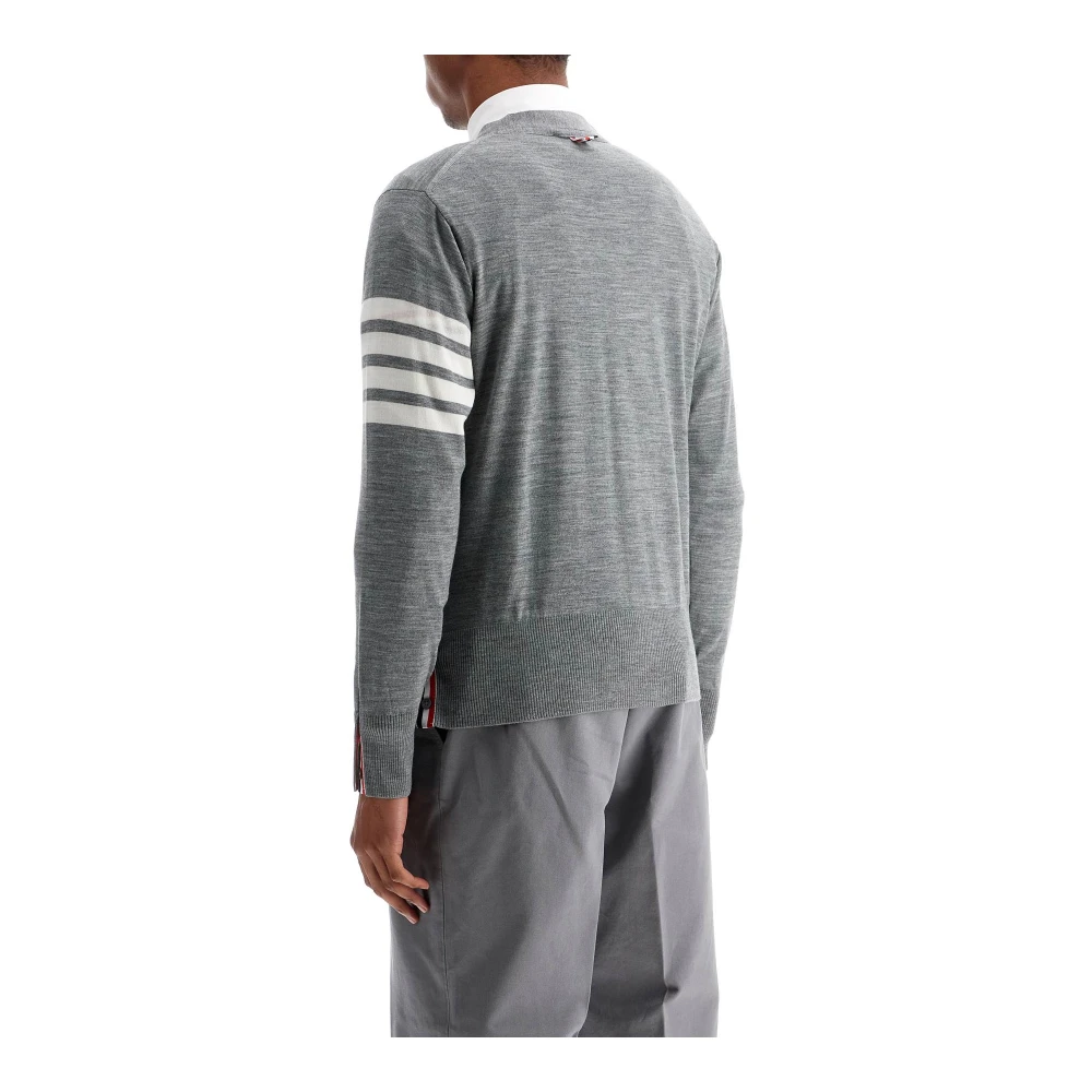 Thom Browne Lichte Merinowol Vest met Witte Strepen Gray Heren