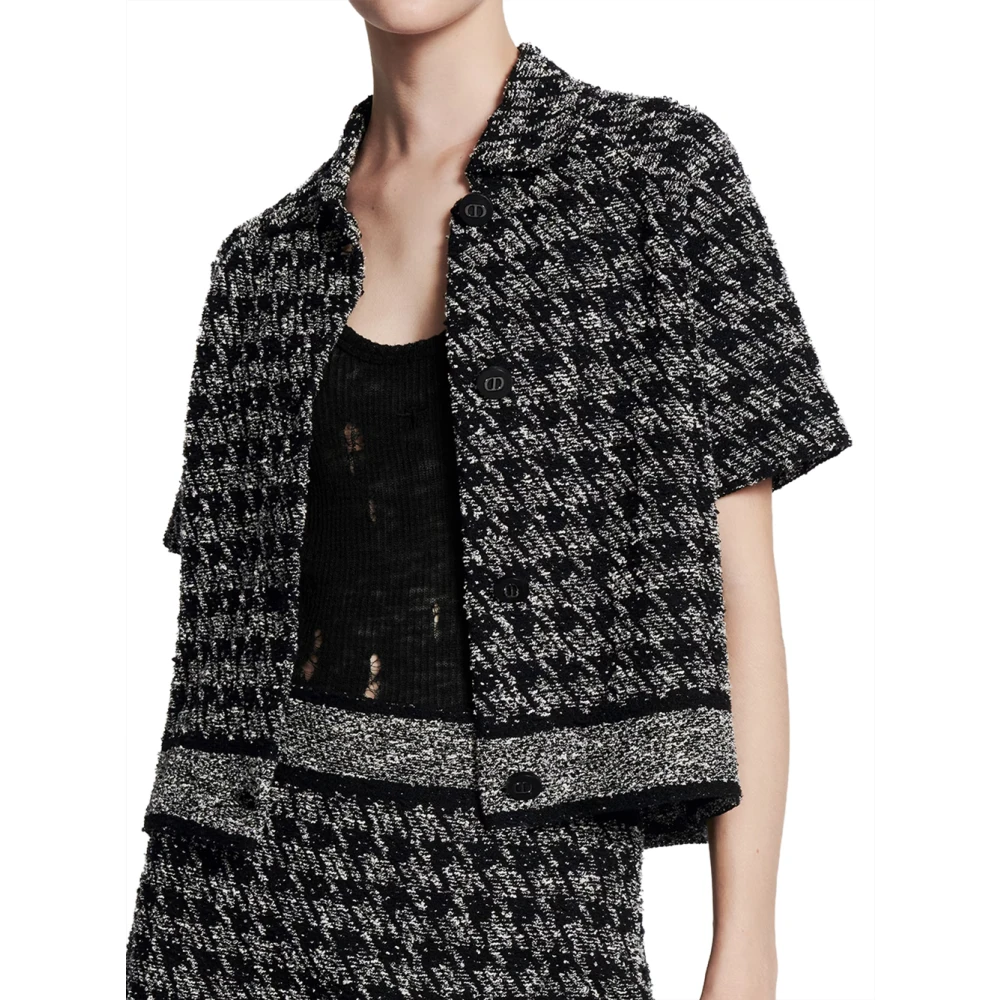 Dior Korte Mouw Pied-de-poule Jas Black Dames
