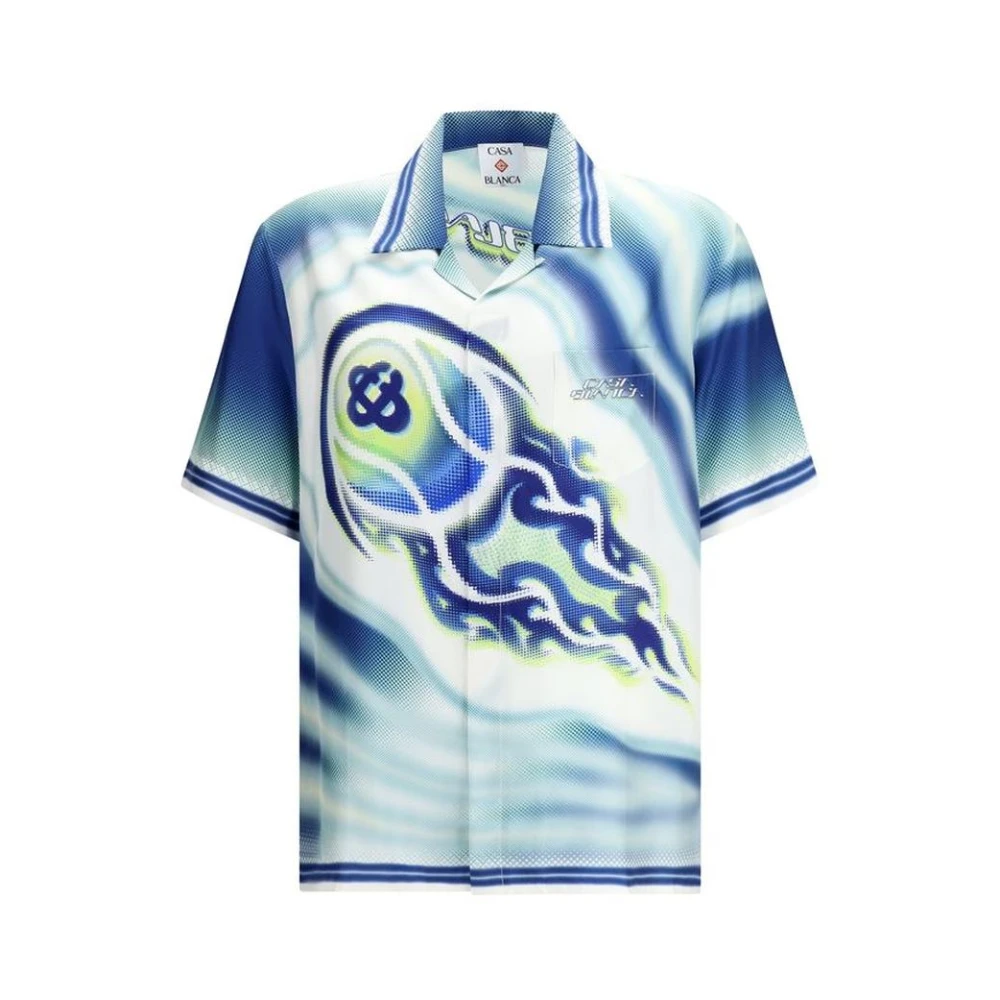 Casablanca Men's Multicolor Short Sleeve Shirts, L, Silk Dress Shirt