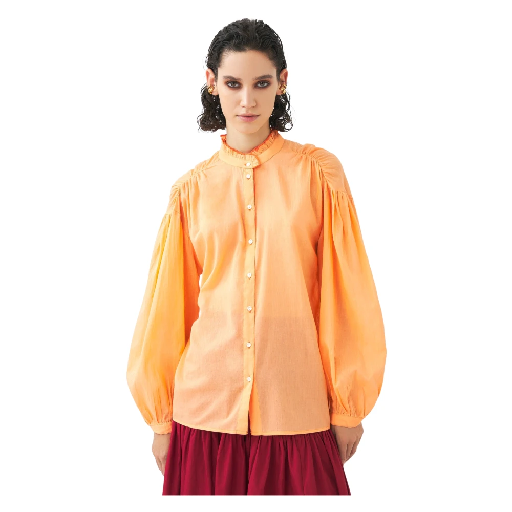 Antik batik Katoenen voile blouse Anna Orange Dames