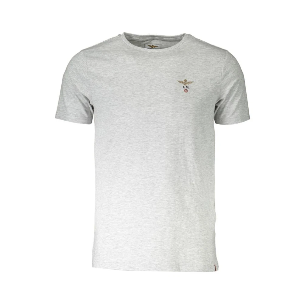 Aeronautica Militare Mannelijk Grijs Tops Heren, L, Katoen, Katoen Logo T-Shirt